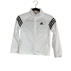 Adidas Sweatshirt Kid S White Full Zip Sporty Active Striped Preppy Outdoors 80s